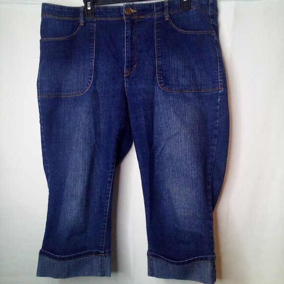 Gloria Vanderbilt Capri Jeans Women 16W Roll Cuff Hem Big Pockets Blue - Picture 2 of 13